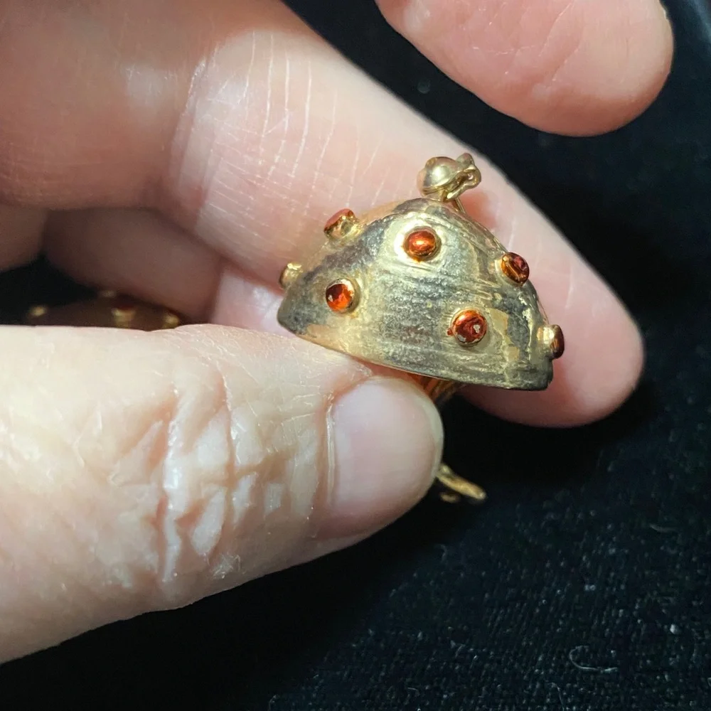 Taiwan marked vintage pair of gold tone Mushroom Brooches